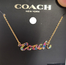 NEW COACH Signature Script Necklace Rainbow Colors Adjustable 16" to 18" C9471