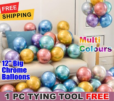 20-100 CHROM METALLIC LATEX BALLONS PERLE 12'' Geburtstag Party Helium/Luft Mix UK