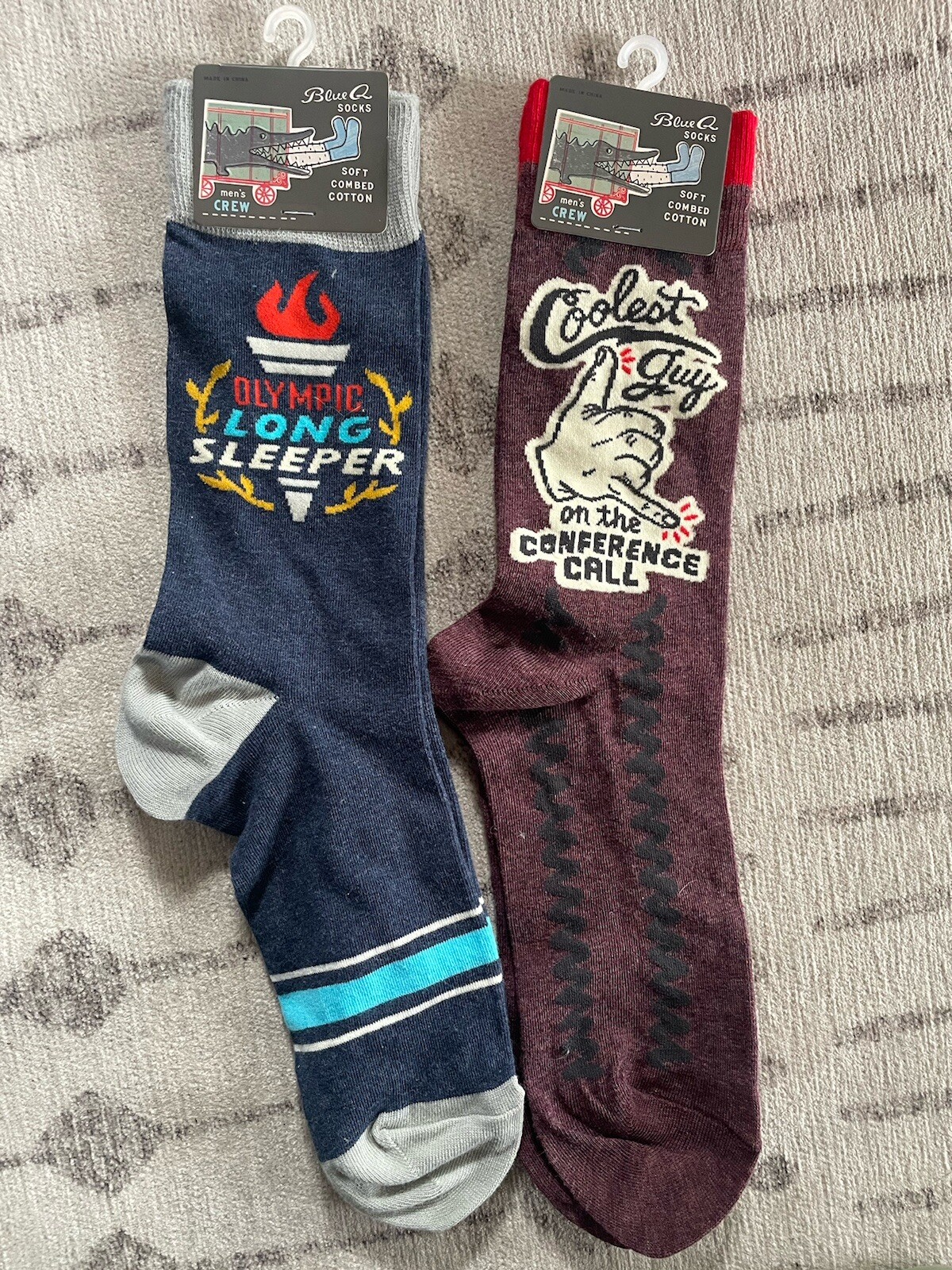 Lot 2 Men’s Blue Q Socks “Olympic Long Sleeper”  And Coolest Men's Size 7-12