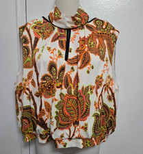 KAREN MILLEN Colorful Paisley Top Blouse Sleeveless Cut Out Back US 16 / UK 20
