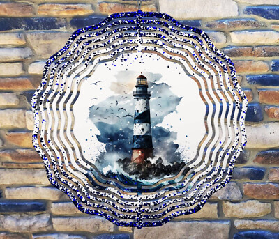 10'' Watercolor Lighthouse Hanging Wind Spinner Yard Decor 3D Kinetic rws-043