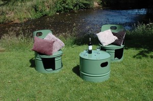 Details About Uk Upcycled Oil Drum Table And Chair Outdoor Indoor Set Rustic Chic Reclaimed