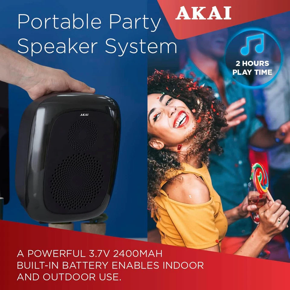 Bluetooth Party Speaker LED Square Wireless Connectivity Portable Akai 10W Black - Image 4 of 4