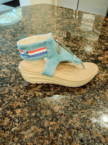 Womens Wedge Heel Slingback Denim Thong Zip Platform Sandals Open Toe Shoe, Sz 7 - Picture 9 of 11