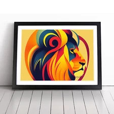 Lion Art Deco Style Abstract Framed Canvas Wall Art Print Poster Picture