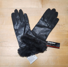 Fownes Women's Black Leather  Faux Fur Wrists Lined Gloves Driving SZ 7