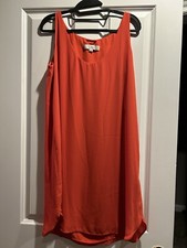 LOFT Womens Orange Chiffon Shift Dress Sleeveless Scoop Neck Lined Size M
