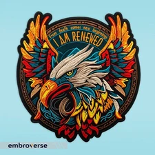 Fire Phoenix Large Patch – Red Gold and Blue Mystic Bird – Embroidered Iron On