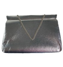 Vintage metallic silver clutch purse chain handle
