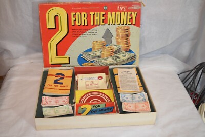 Vintage 1955 Two 2 FOR THE MONEY Board Game Hasbro CBS Life TV Quiz Show GUC