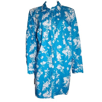 Roamans Shirt Womens Plus Size 22W Blue White Floral Long Sleeve Button  Down