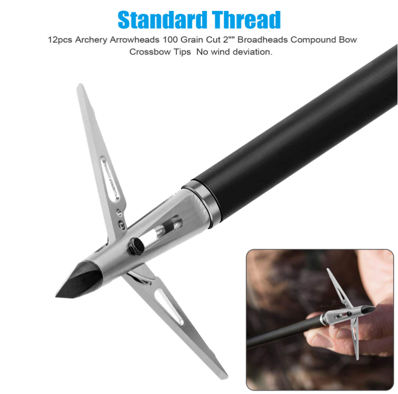 48Pcs Archery Broadheads 2" Dia Expandable Hunting Arrowheads 2 Blade