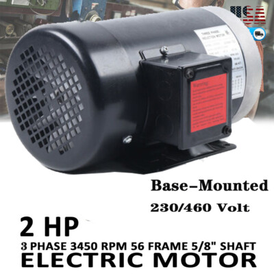 usa 2 HP 3 PH Electric Motor Three Phase 56C Frame 3450 RPM TEFC 208-230/460V