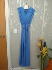 Vintage Berkertex Blue Maxi Dress UK 14 Stretch Jersey Shirt Tea Dress England