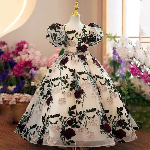 Girl Elegant Luxury Long Evening Gown Mesh Princess Dress Kids Formal Prom Dress - Picture 8 of 11