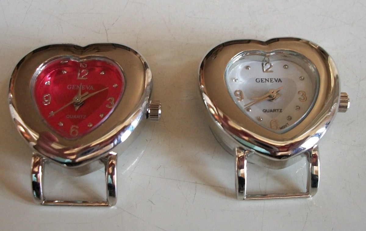 SET OF SILVER FINISH HEART SHAPE WATCH FACES FOR BEADING 