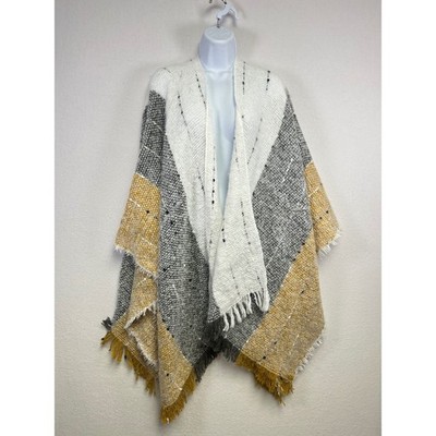 Marcus Adler New York Marigold Plaid Fringe Poncho Wrap Shawl One Size