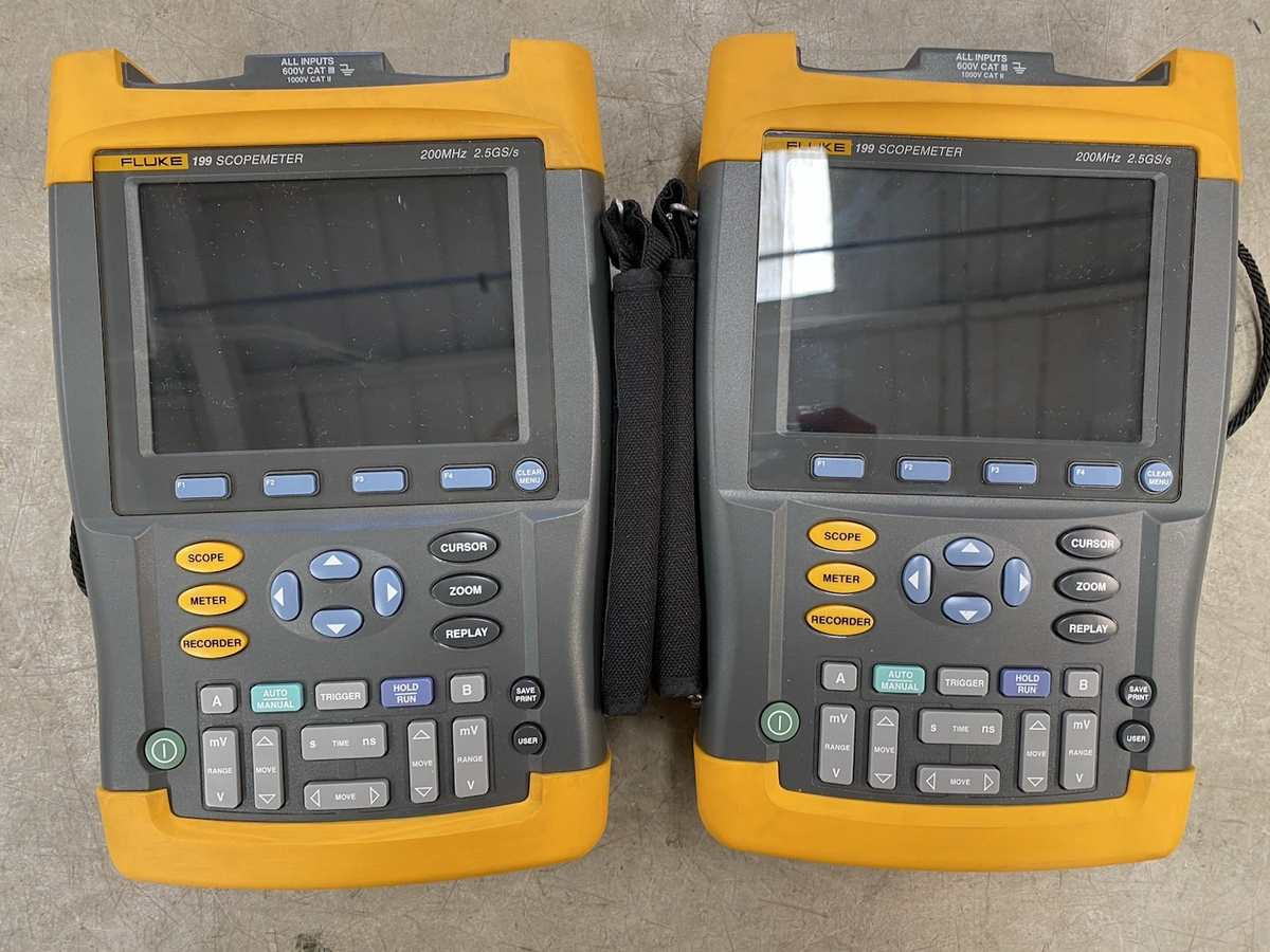 Lot of 3 Fluke 199 ScopeMeter 2.5GS/s 200MHz HandHeld Oscilloscope Lot of 3 Fluke 199 ScopeMeter 2.5GS/s 200MHz HandHeld Oscilloscope