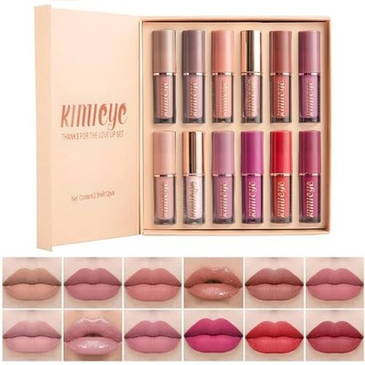 12Pcs Velvet Matte Liquid Lipstick Set, Waterproof Long Lasting Quick-drying