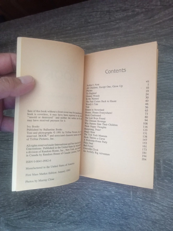 Hook By Terry Brooks 1992 винтажный роман 1-го издания на основе фильма/сценария - Изображение 4 из 4
