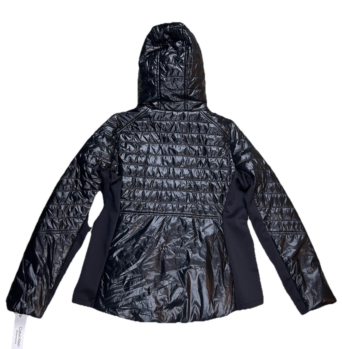 New Calvin Klein Full Zip Hooded Windbreaker Jacket Women's Size XL Black Rare image 2