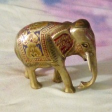 Metal Elephant Figurine Gold Tone with Red & ...
