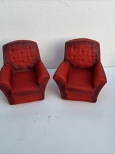 2 Sindy Puppengarnitur 1976 rot Wohnzimmer Möbel Sofa Vintage Couch Sessel