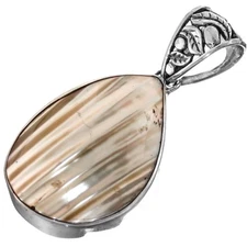 925 Sterling Silver Teardrop Gold Mother Of Pearl Turbo Shell Pendant, 1 3/4"