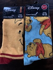 DISNEY Winnie The Pooh Socks Crew Size 9-13 NEW Novelty 2 pair NWT