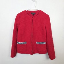 Talbots Red Tweed Feminine Preppy Hook Eye Business Casual Blazer Size MP