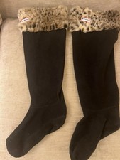 Hunter Welly Socks - Small Size 3/4- Black With Animal Print Fur Top.
