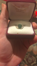 14k White Gold Emerald-Cut Green Emerald Solitaire Prong Ring Size 7