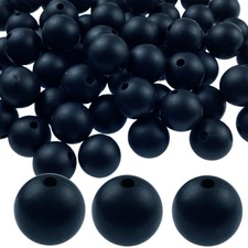 Silicone Beads, 60pcs 15mm Round Beads for Keychain 15mm, Black