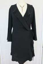 Outrageous Fortune Wrap Dress UK 8 Black Ruffle Tie Waist 3/4 Sleeves Mini Party