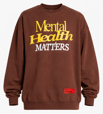 CHNGE Herren Mentale Gesundheit Matters Rundhals Manschette Langärmelig T Brown