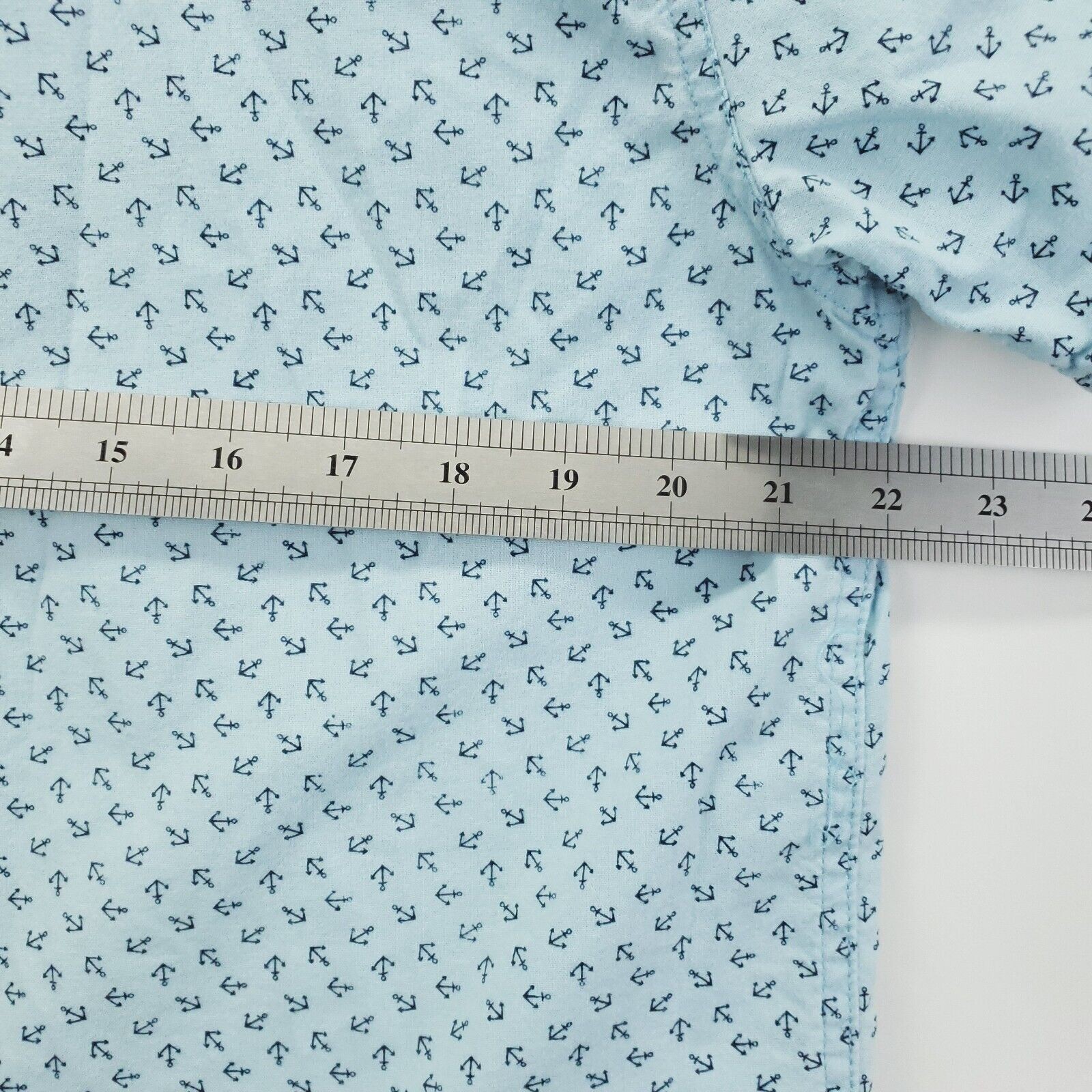 True Grit Shirt Mens Medium Aqua Blue Cotton Anchor Nautical Classic Button-Up