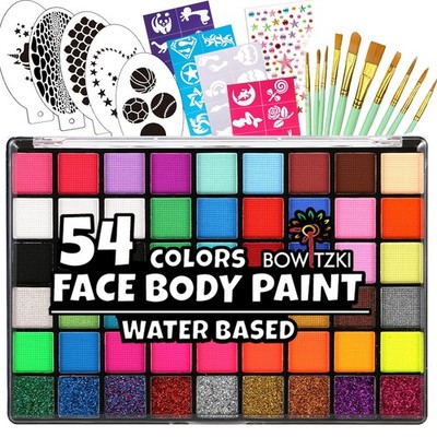 Face Paint Kit 50 Farben 8 Schablonen 2 Glitzer 10 Pinsel Wasserbasiert Makeup