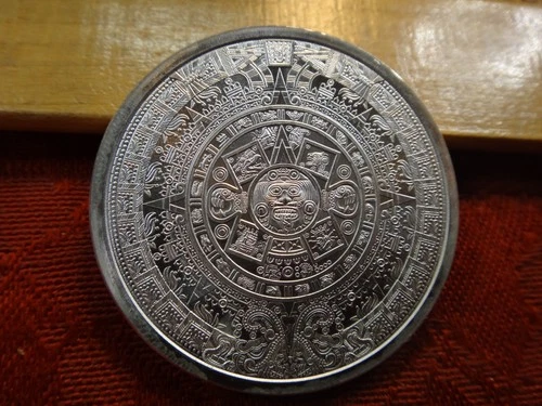 Aztec Calendar Cuauhtémoc One 1 Oz .999 Silver Bullion Round - No Reserve