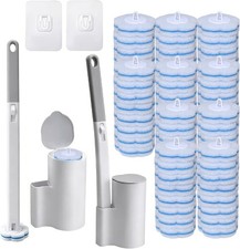 Disposable Toilet Brush and Holder, 2-Piece Wall Mounted Cleaning System with 80