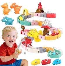 Dinosaur Bath Toys with Track Fishing Rod 47PCS Wall Suction Slide Playse...