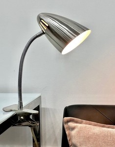 Clip-on Table Lamp with Flexible Goose Neck in Satin Chrome Modern Design