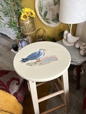 Nautical Seagull Hand Painted Shabby Chic Bar Stool Wood Pine b+b beach hotel 