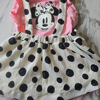 Minnie Mouse Baby & Toddler Girls Pinafore 2 Pc Set Size 12m Cream-New Free Ship