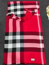 Burberry Scarf Shawl Wrap Cashmere Fringes Red Check Made In Scotland