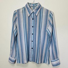 Blue and Pink Pinstripe Vintage 70s Button Down College Town Collared Shirt