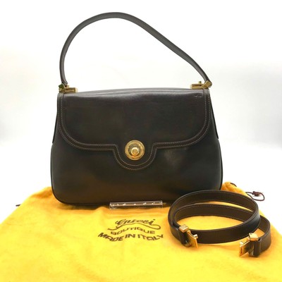 GUCCI Old Gucci 2WAY Hand Shoulder Bag Brown Good Condition k749 from JAPAN