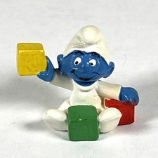 Baby Smurf with Blocks Figure 1984 Schleich Germany Peyo 20214 PVC Vintage