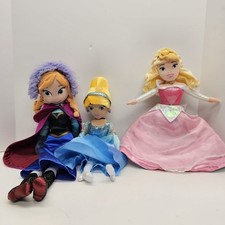 Disney Princess Cinderella, Anna, Ariel  Aurora Reversible Plush Doll Lot Of 3