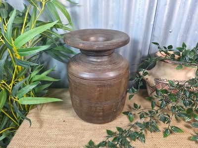 Vintage Antik Wabi Sabi Rustikal Nepalesisch Gedrechselt Holz Milch Wasser Quark Topf Vase