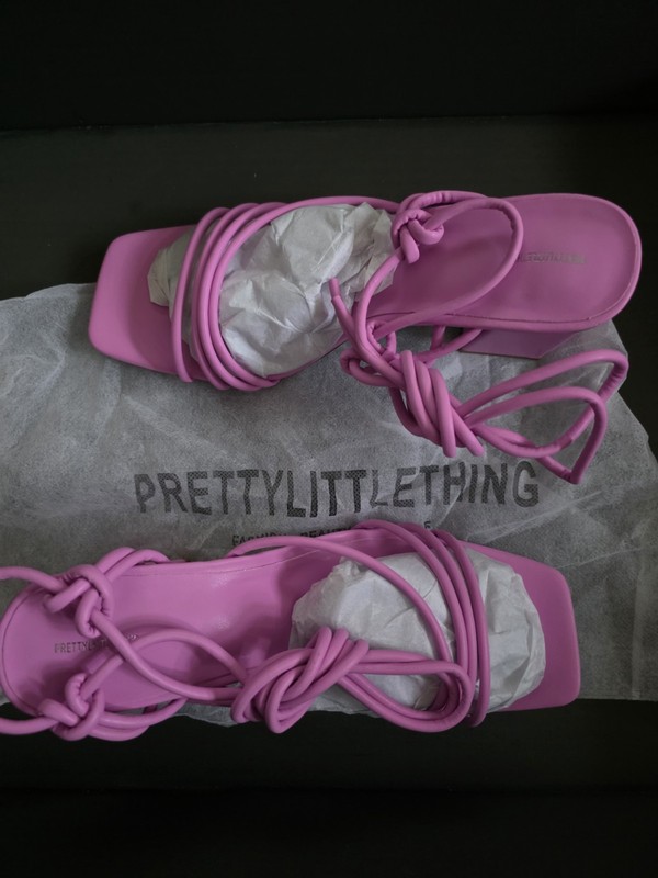 Prettylittlething Pink Strappy Low Block Heeled Sandal Size 7 Uk